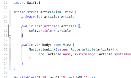 Ein Screenshot von Swift-Code, der für die App-Entwicklung verwendet wird.