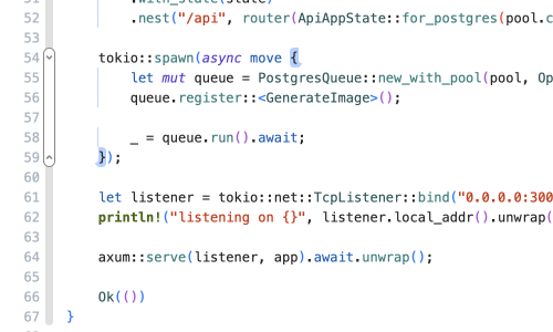 Ein Screenshot von Rust-Code, der für die Backend-Entwicklung verwendet wird.