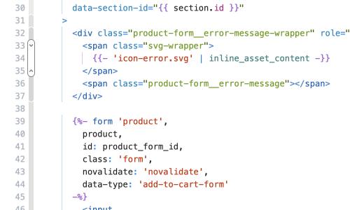 Ein Screenshot eines Shopify Liquid Templates